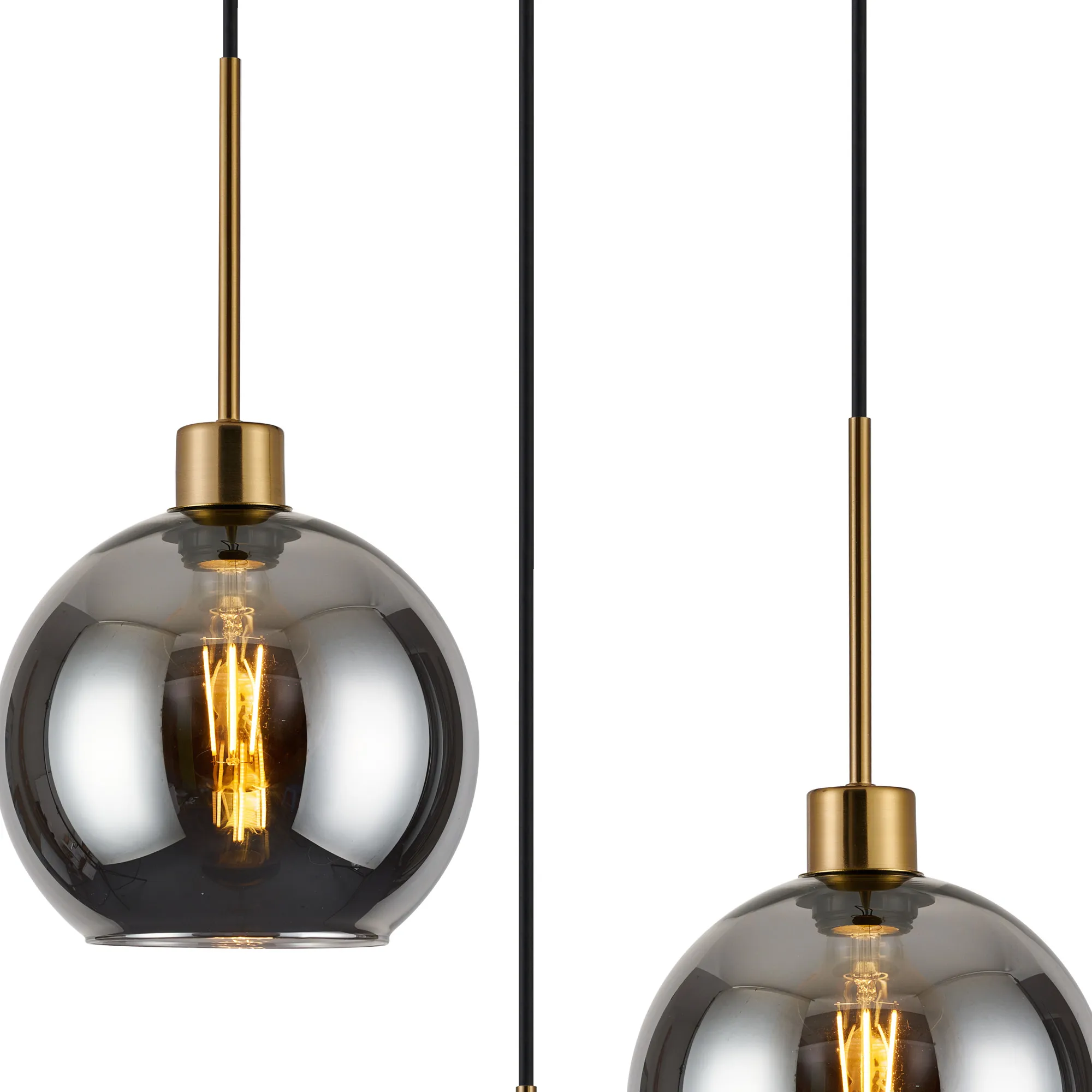 Lori 40cm Round Pendant, 3 Light Adjustable E27, Antique Gold/Smoke Open Mouth Round Globe Shades DK1181  Deco Lori Antique Gold